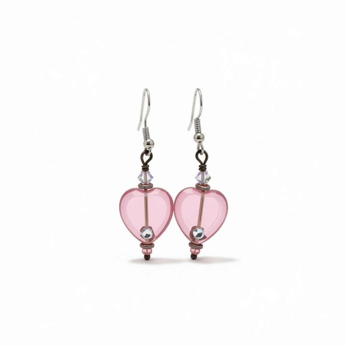 Donna Strohm - Pale Pink Glass and Swarovski Hearts Earrings - Jewelry