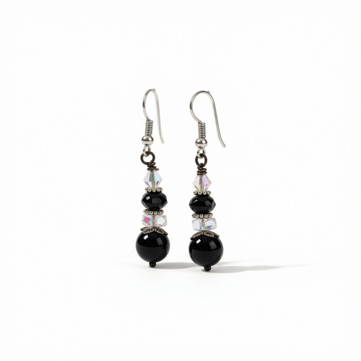 Donna Strohm - Black Onyx and Swarovski Crystals Earrings - Jewelry