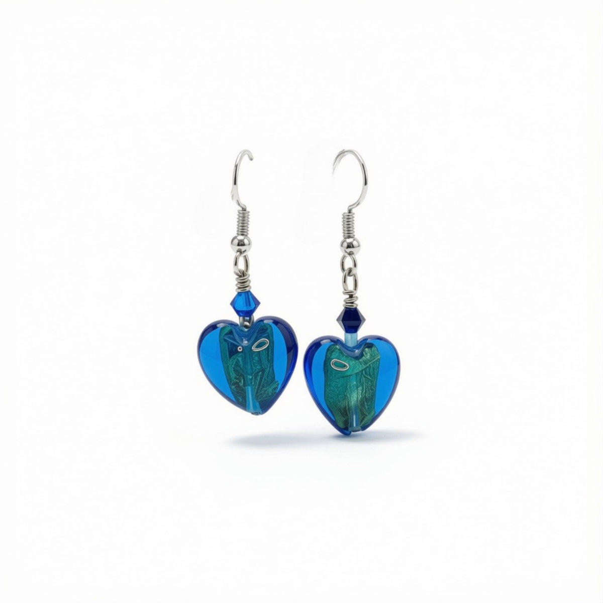 Donna Strohm - Blue and Green Murano Hearts Earrings - Jewelry