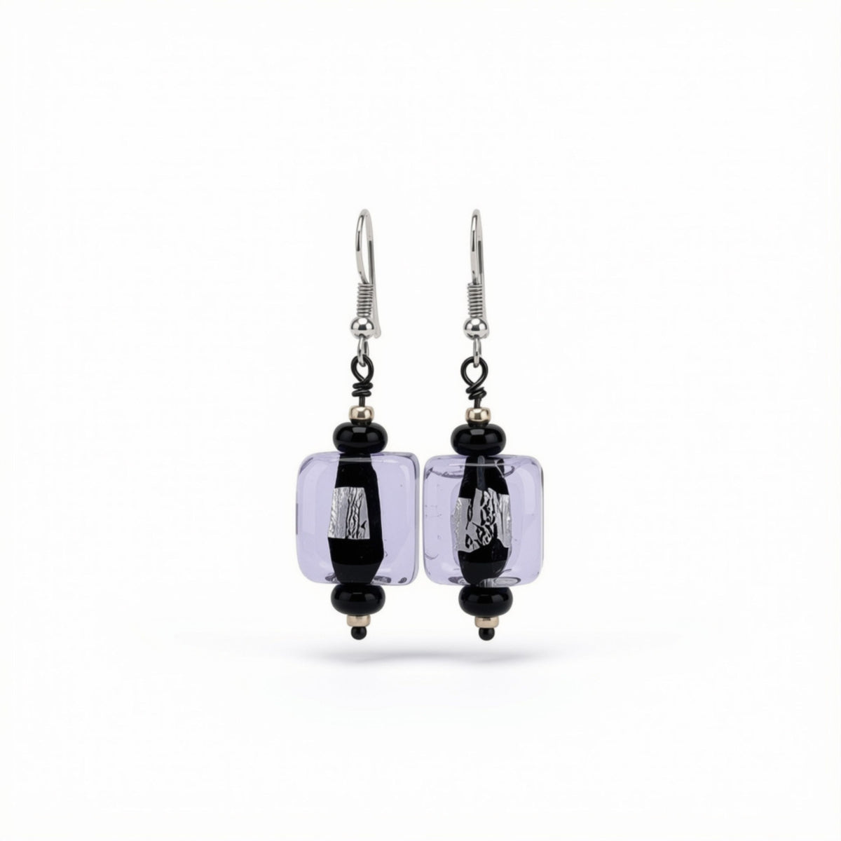 Donna Strohm - Murano-style Glass Clear/Black Earrings - Jewelry
