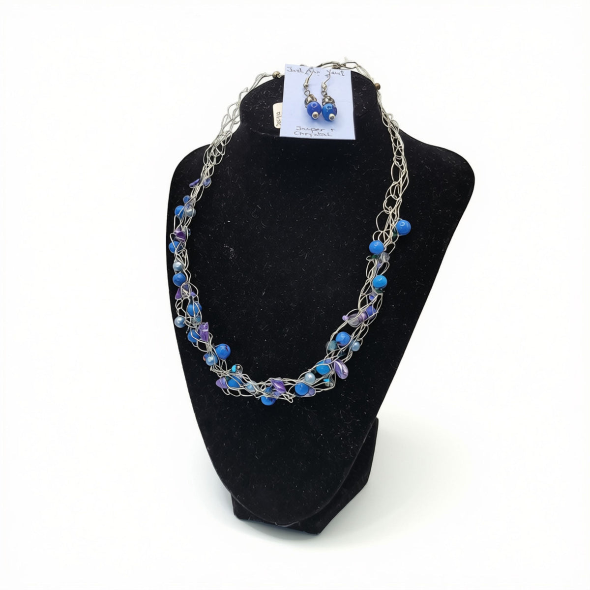 Donna Strohm - Blue and Purple Wire Crochet Necklace and Earrings Set - Jewelry